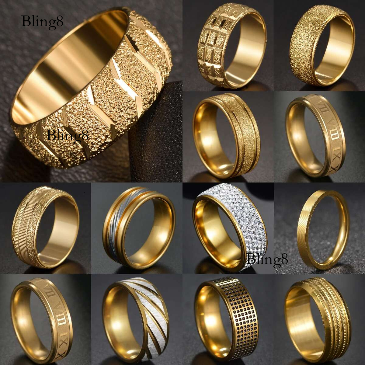 Matte Wedding Tire Rings for Men Wide Gold Color Stainless Steel Romantic Anniversary Women Jewelry