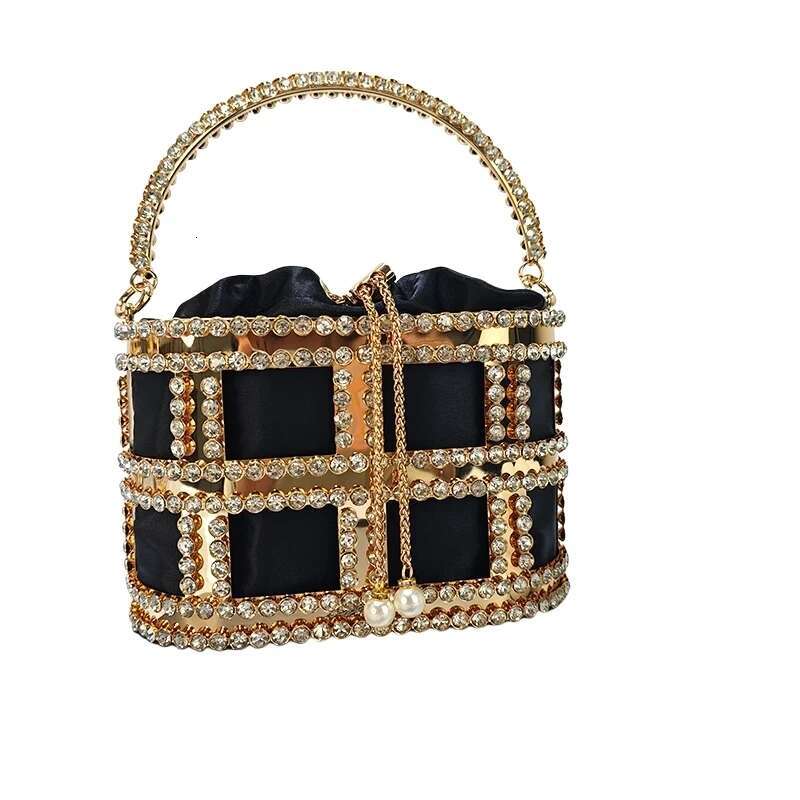 JIOMAY Women Ladies Evening Wedding Purse Rhie Clutch Designer Handbag Metal Bucket Tote Bag