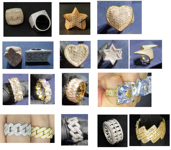 Iced Out Jewelry Hip Hop Ring Jewelry New Design Popular VVS Moissanite Iced Out Miami Cuban Link Rings for Men