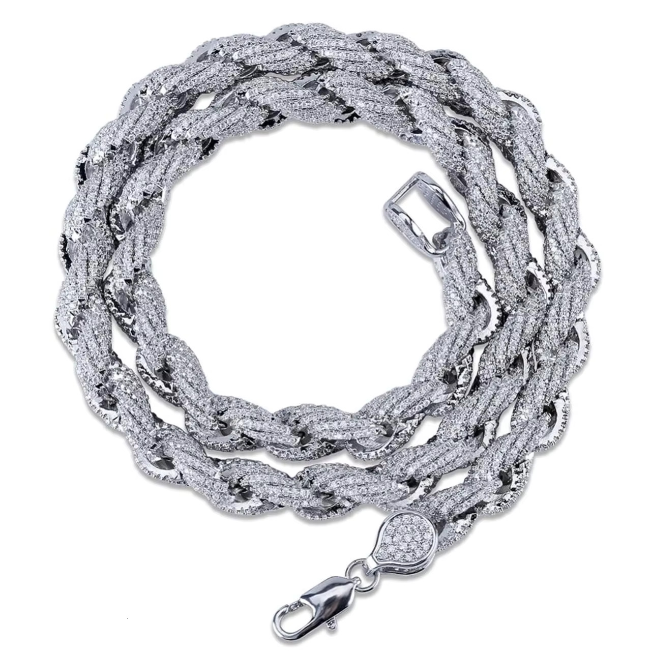 18K Gold Silver Luxury Custom 8mm Rope Chain Necklace Elegant Ice Style Fine Jewelry with Moissanite Main Stone for Gift