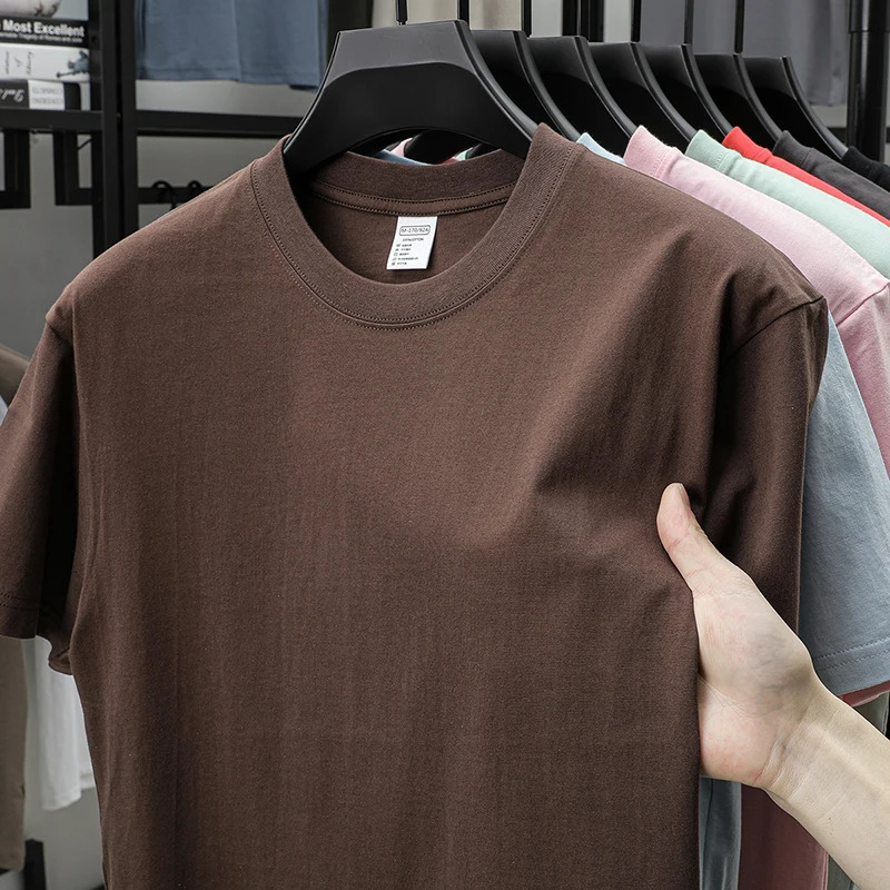 Summer mens pure cotton short sleeved T-shirt breathable sweatshirt skin friendly casual crew collar top of the line casual T-shirt 250314