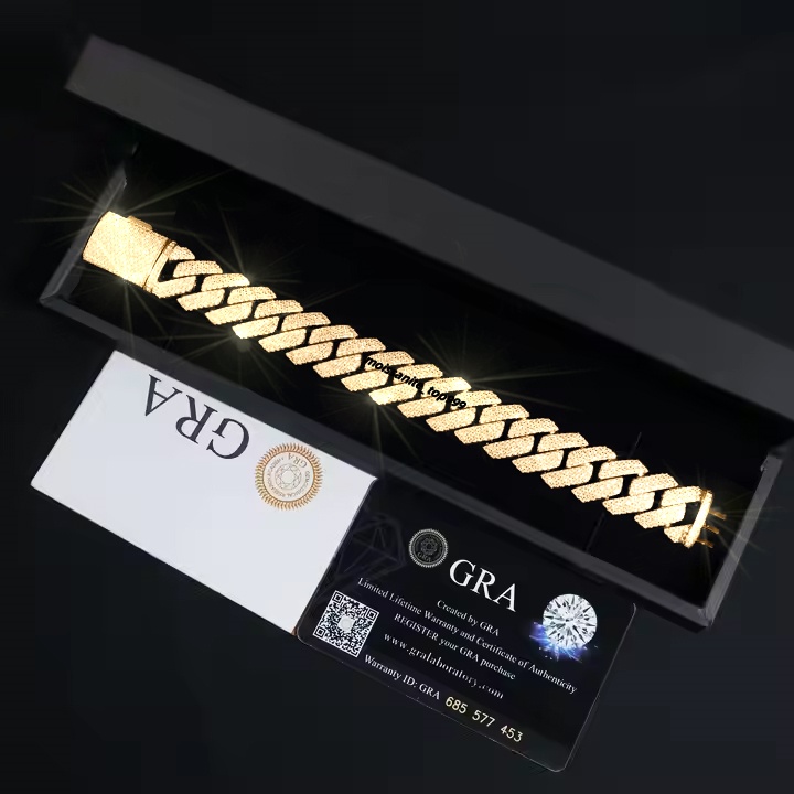 20mm Gold Plated Hip Hop Pop Moissanite Dia bracelet Cuban Chain k Free delivery