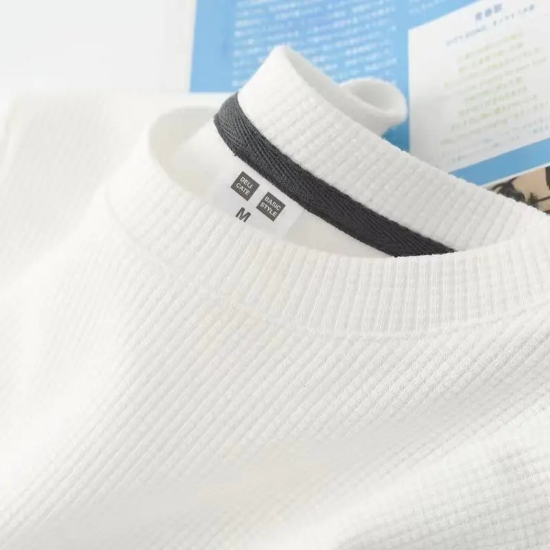 Summer Waffle Round Neck Short Sleeved T-shirt for Mens Short Sleeved Top Fashion Men T Shirt 250314