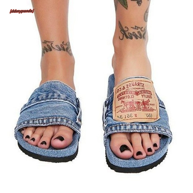 New 2025 Women's Sandals Beach Solid Color Casual Cowboy Fish Mouth Flat Heel Low cut Slippers ddmypanda