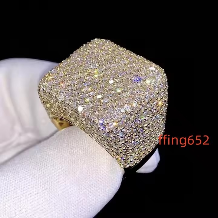 Iced Out Unisex Sterling Silver Moissanite Diamond Ring Latest Vintage Design for Wedding Gift For Women