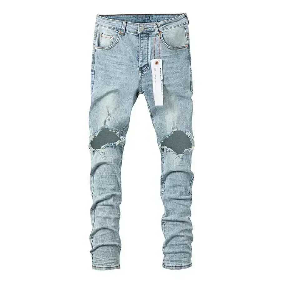 High quality Purples men jeans trend hip-hop hole personality American hip-hop Stylish and slim pants y2k clothes menT250315