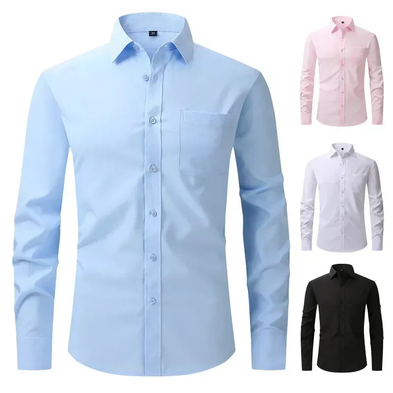 US size elastic shirt mens business casual long sleeved slim professional dress -selling seasonal style 250314