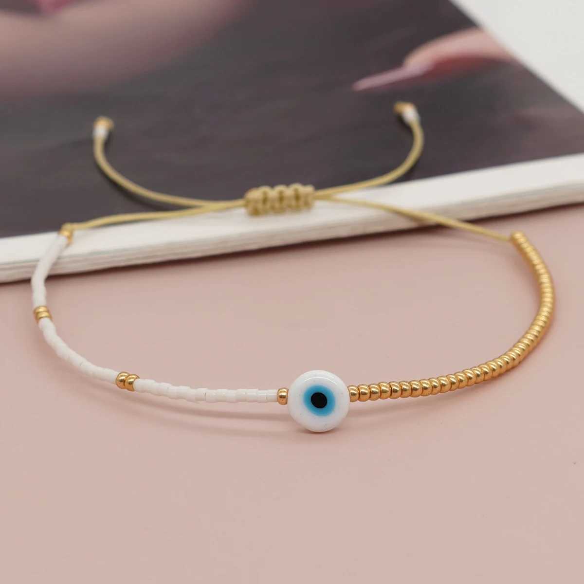 Fashion Jewelry Simple Bracelets Evil Eye Gold Plated Miyuki Beaded Dainty Bracelet for Women Teen Girl Handmade Gift BraceletXJ250315