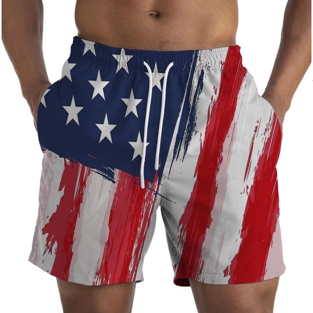 American Flag Shorts for Men July 4th Patriotic Trunks 3D Funny Print Summer Hawaiian Beach Shorts