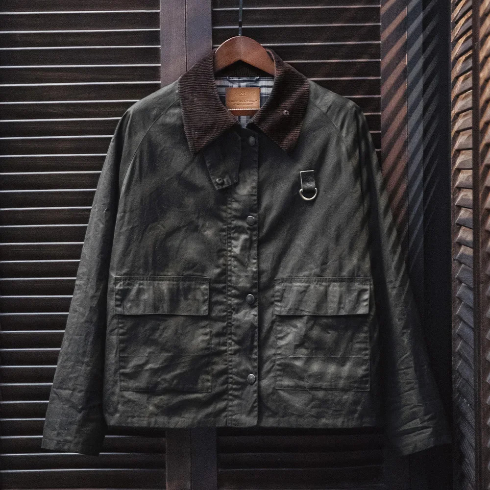 Maden vintage Spey waxed fishing jacket Distressed outdoor Corduroy collar with pocket mens classic autumn coat 250313