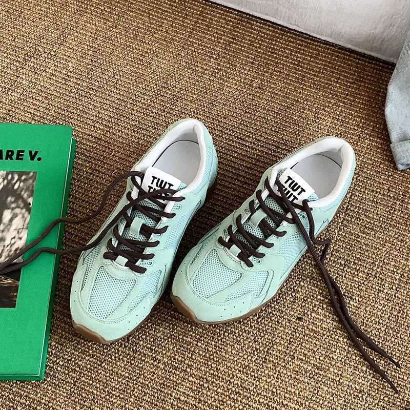 Womens sports shoes spring/summer 2025 new leather retro fashion casual apartment womens lace German training shoes women Y250315