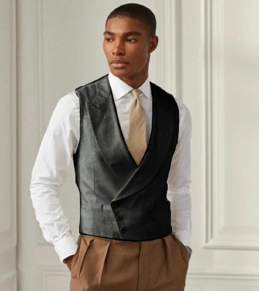 Mens Vest Lapel Double Breasted Slim Fit Solid Color Sleeveless Jacket Mens Tank Top Summer Wedding Evening Ball Formal Dress 250310