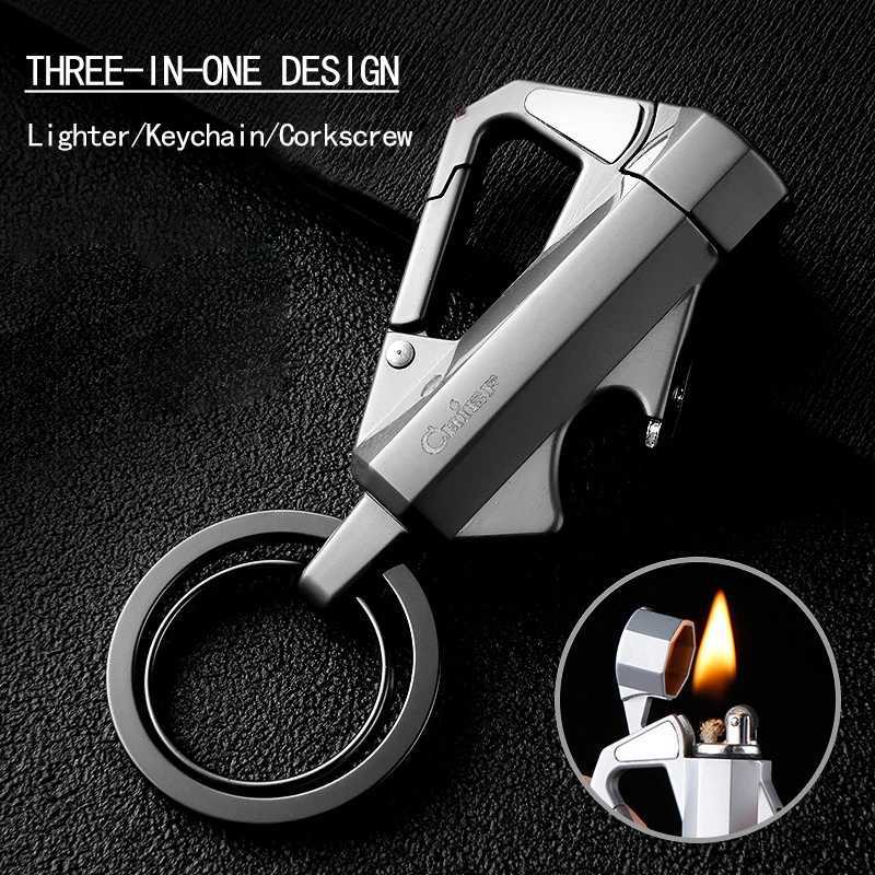 Metal Multi-function Keychain Kerosene Lighter Outdoor Bottle Opener Tools ic Grinding Wheel Ignition Smoking AccessoriesC250315