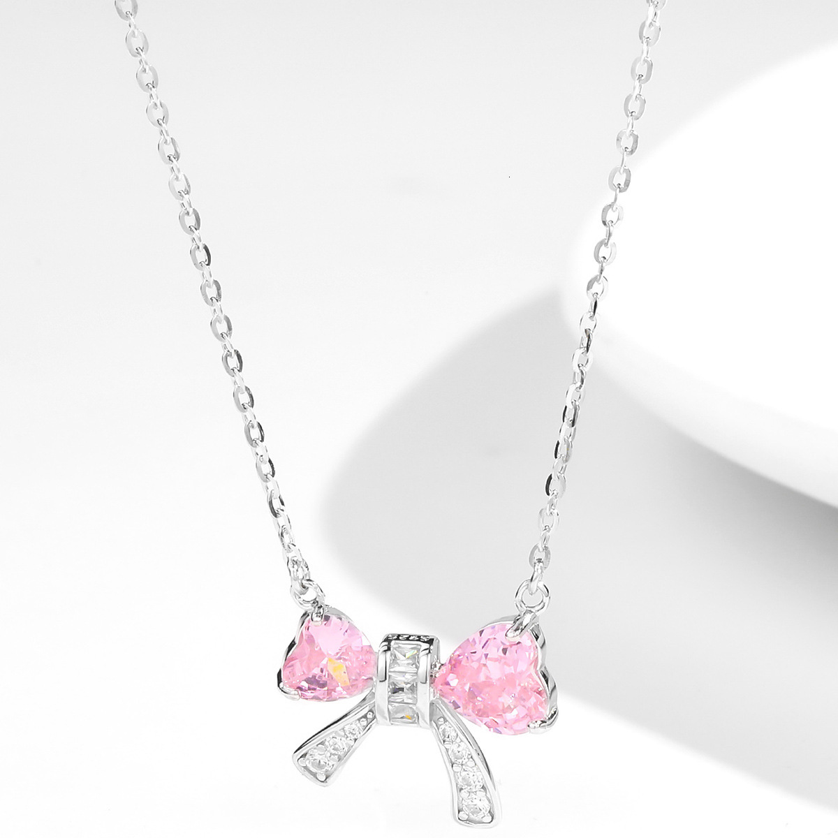 S925 Silver Necklace Female Sweetheart Bow Necklace Niche Fashion Simple Sterling Silver Micro-studded Bow Necklace
