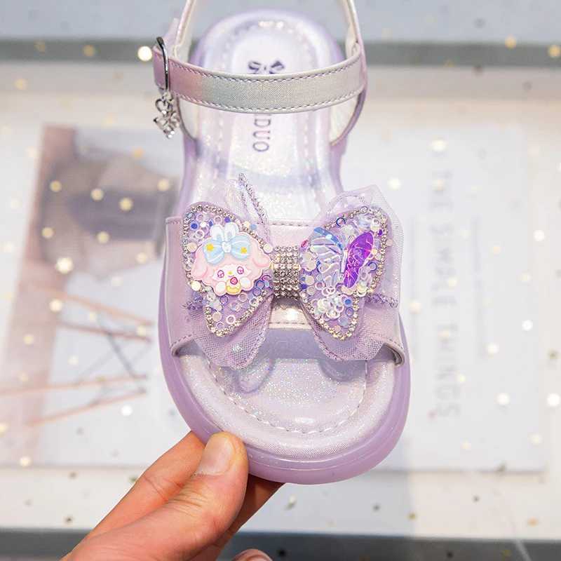 Fashion Bow Childrens Sandals 2025 Summer New Girls Princess Sandals Soft Sold Anti Slip Baby Kids Casual Beach ShoesT250315