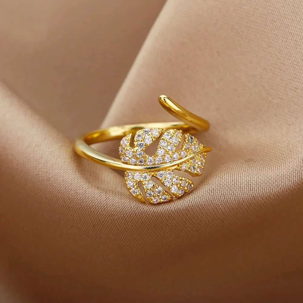 Gold Plated Stainless Steel Crystal Rings For Women Chain Geometry Zircon Finger Ring Jewelry Gift anillos mujer 2025 New Trendy