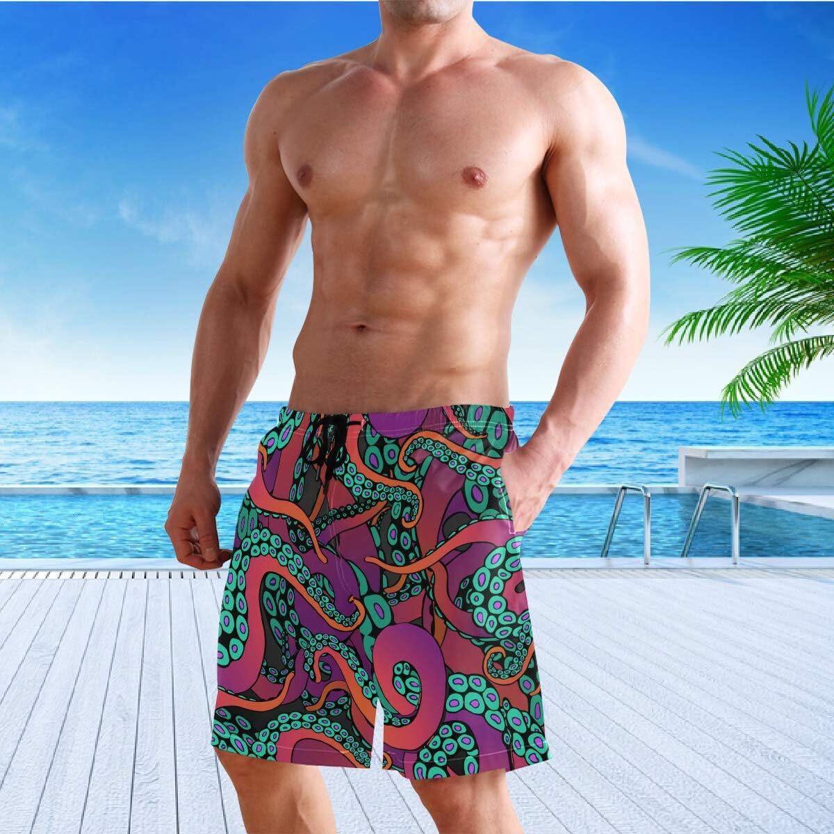 Men's Novelty Beach Shorts Quick Dry Swimwear Sports Running Swim Board Shorts Bathing Suits with Pockets Summer cool