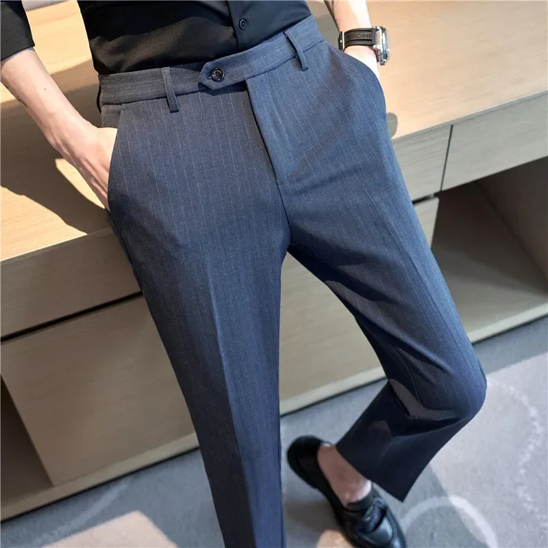 Mens boutique black striped suit pants mens formal clothing wedding dress Trousers highquality British style business casual 250313