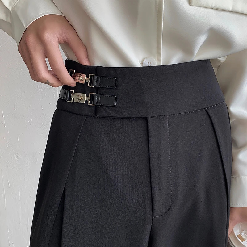Black suit pants mens oversized social dress Korean loose straight wide office formal style 250313