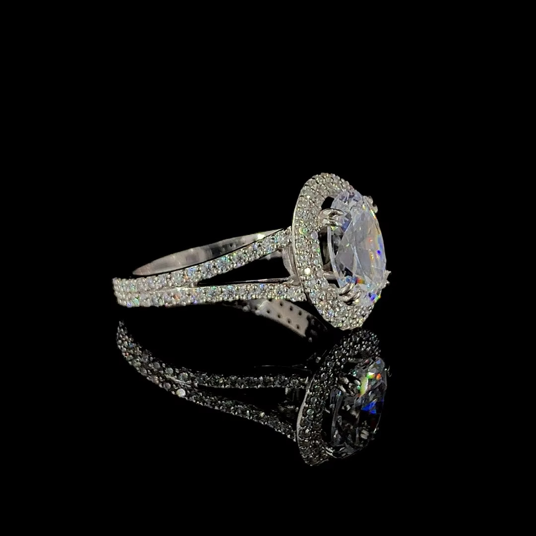 2.5ct Oval Halo Engagement Moissanite Diamond Ring Fine Quality White Gold Split Shank Parties Valentines Day Fancy Oval Cut
