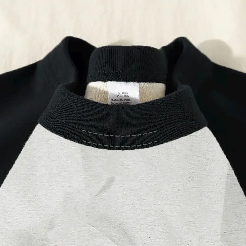 320G Retro Short Sleeve T-shirt High Quality Cotton Contrast Round Neck Short Sleeve T-shirt Womens Raglan Half Sleeve T-shirt 250314