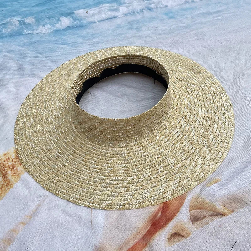 Fashion Summer UV Protection Sunscreen Large Empty Top Straw Hat Wide Brim Beach Hat Floppy Breathable Pography Sun Hat 250313