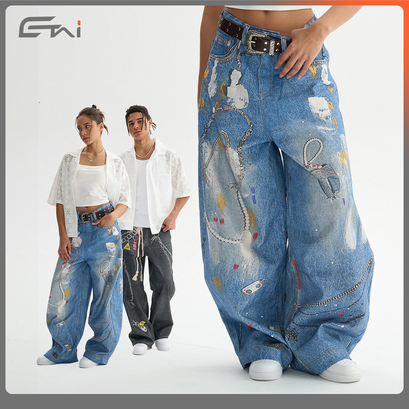 ETAI Men's Wear | Trendy Luxury 3D Printed Loose Jeans High Quality Denim Bent Knife Pants For Men