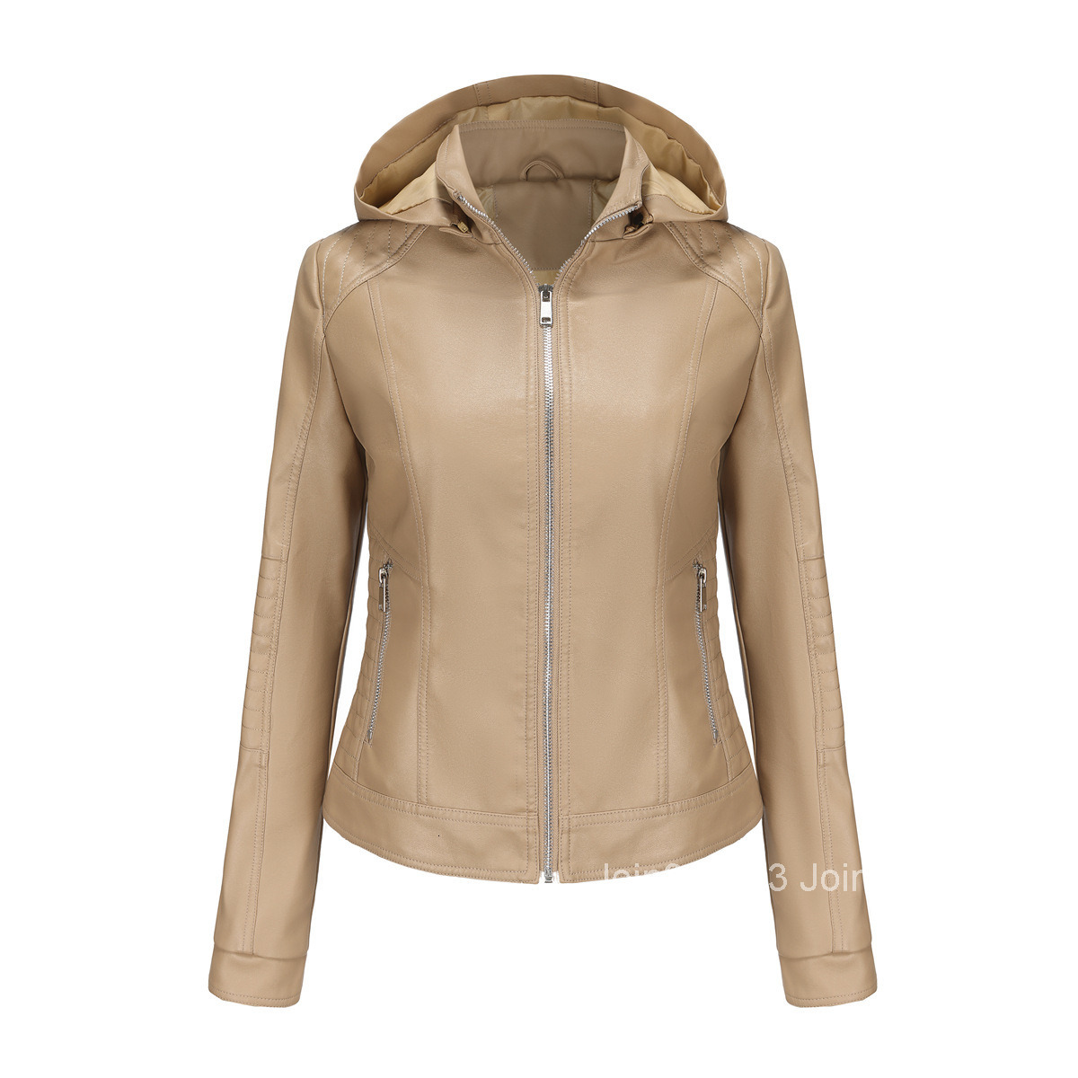 Fashion Womens Spring and Autumn Hooded Leather Coat Womens Detachable Hat Windproof Coat Short European Casual Jacket