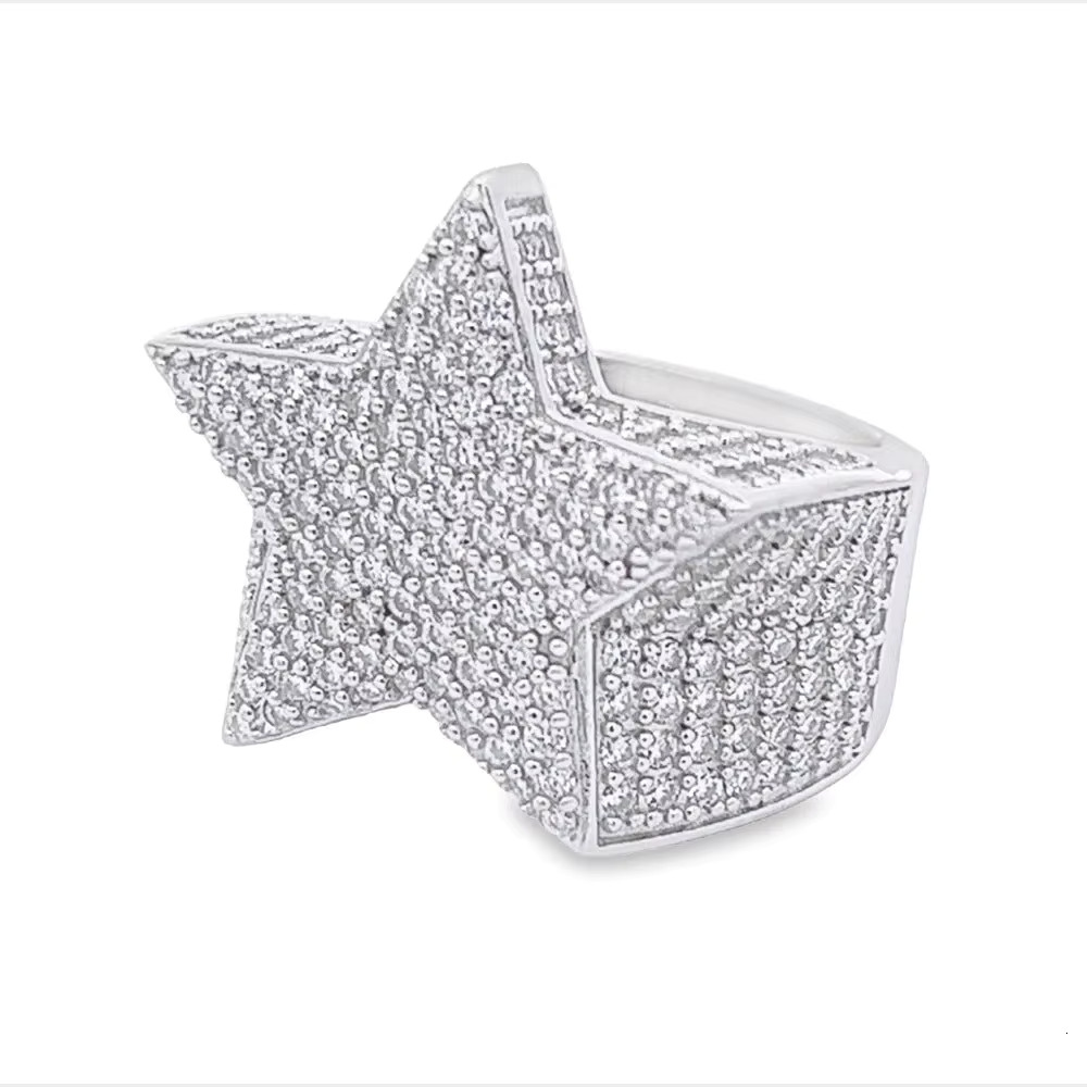 Hip Hop Style Iced Gold Plated 925 Sterling Silver STAR Ring VVS Moissanite Diamond Certified for Party Men and Women