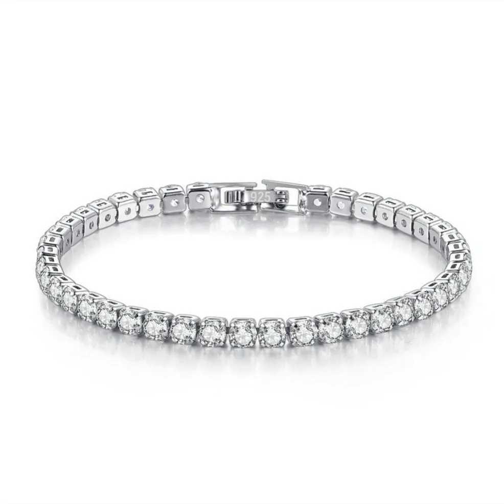 New Exquisite Tennis Bracelet 925 Pure Silver Hip Hop Trend Gold 4MM Womens and Mens Bracelets Crystal Jewelry GiftXJ250315