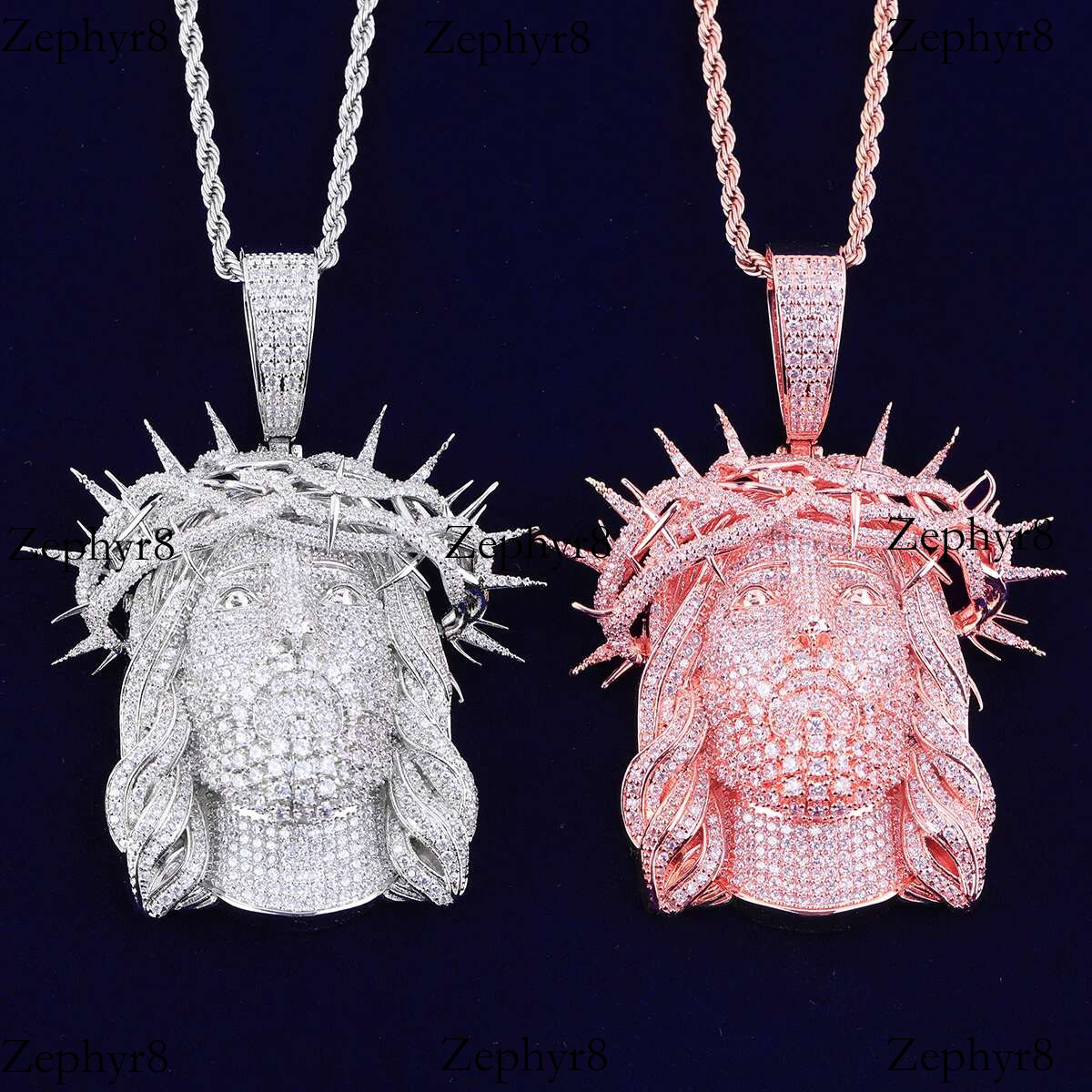 Bubble Letter Iced Out Ratten Jesus Necklace Pendant for Men Prong Setting Cubic Zirocnia Hip Hop Jewelry