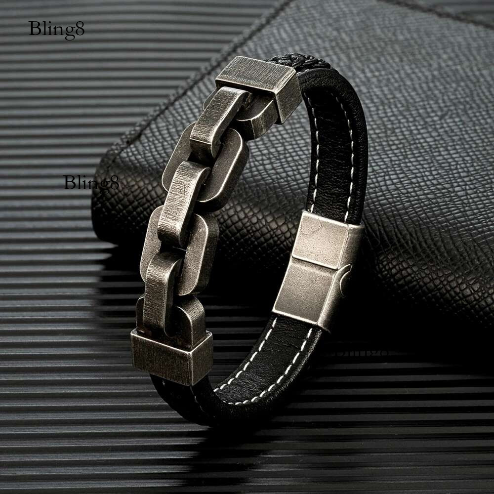 ENDN Locomotive Men Punk Rock Wide Bicycle Leather Bracelet Stainless Steel Mountain Bike Chain Accessory Male Gifts