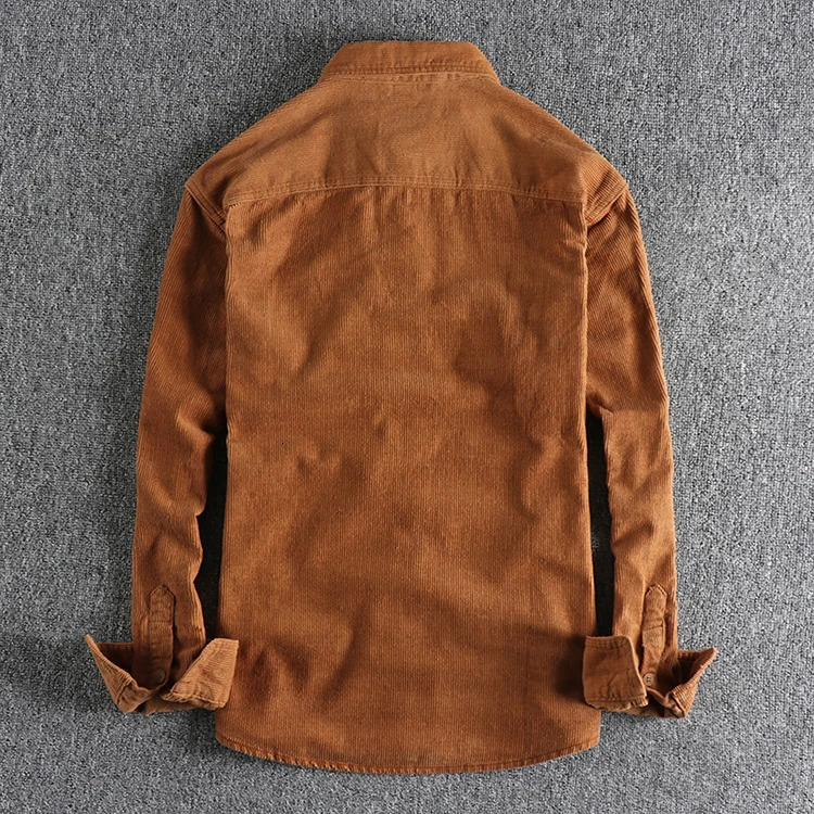Retro washed Corduroy long sleeved shirt for men simple and loose winter thick jacket 250313