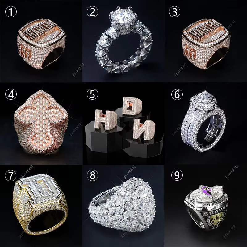 2025 Iced Out Ring Hip Hop Jewelry Diamond 925 Silver Moissanite Ring Round Diamond Ring Birthday Gift for Him
