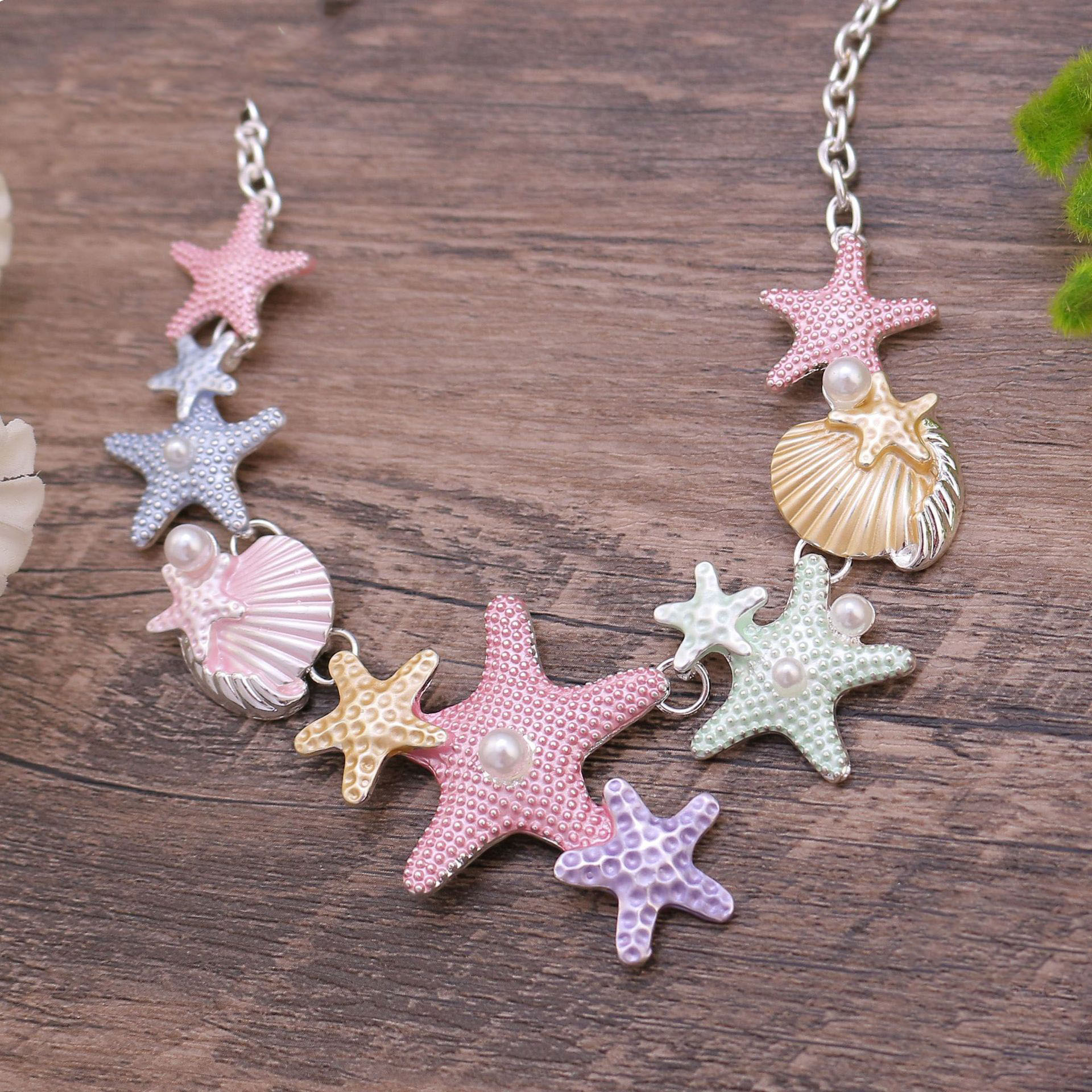 Colorful Oil Shell Starfish Necklace Small Sweet and Cute Ladies Versatile Necklace with a Fresh and Unique Design
