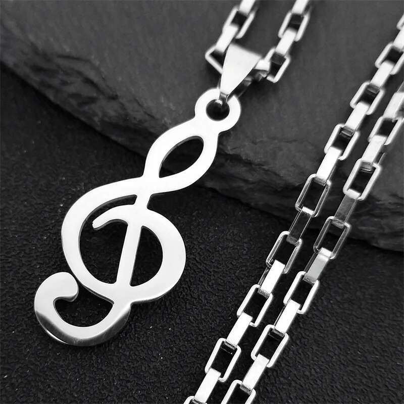 2025 New model Music Note Stainless Steel Pendants Necklaces for Womne/Men Sier Color Punk Rock Musical Chain Boyfriend Gift Jewelry N1143S06