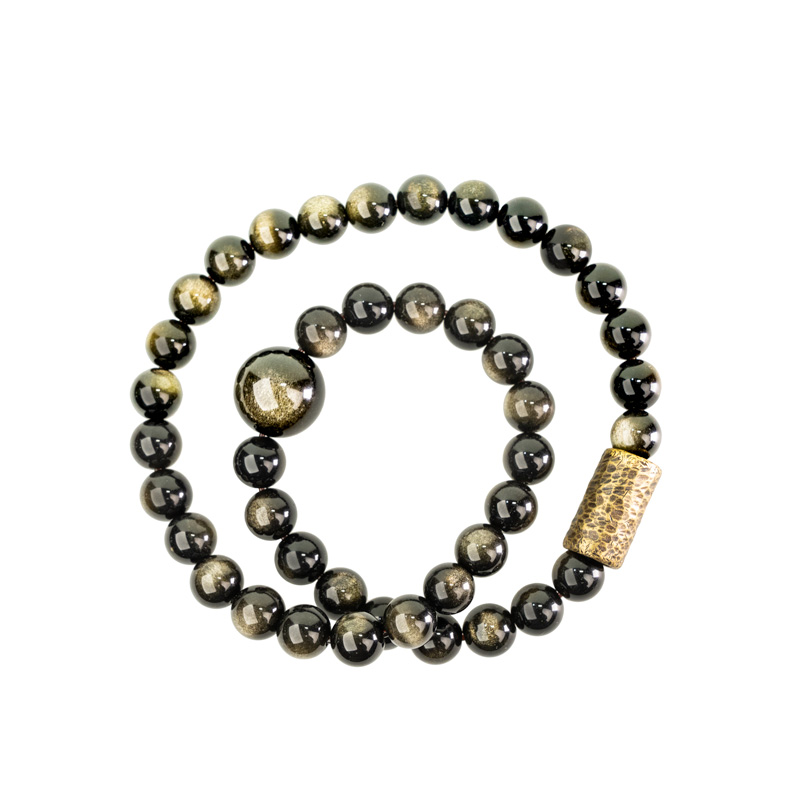 Personalized Cat's Eye Obsidian Couple's Bracelet