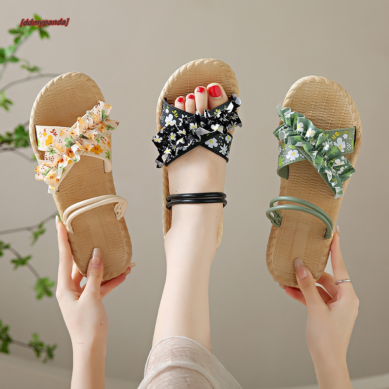 New floral slippers women, versatile for summer wear, women's flat bottomed non slip female student fashion sandals, beach shoes ddmypanda