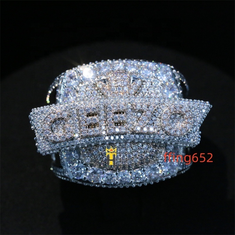 Fashion Customized Jewelry Silver Ring 2 Colors pink White Iced Out Men Moissanite Hip Hop Rings