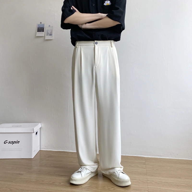 Black beige suit pants mens fashion social dress Korean loose straight casual office officially Trouser M2XL 250313
