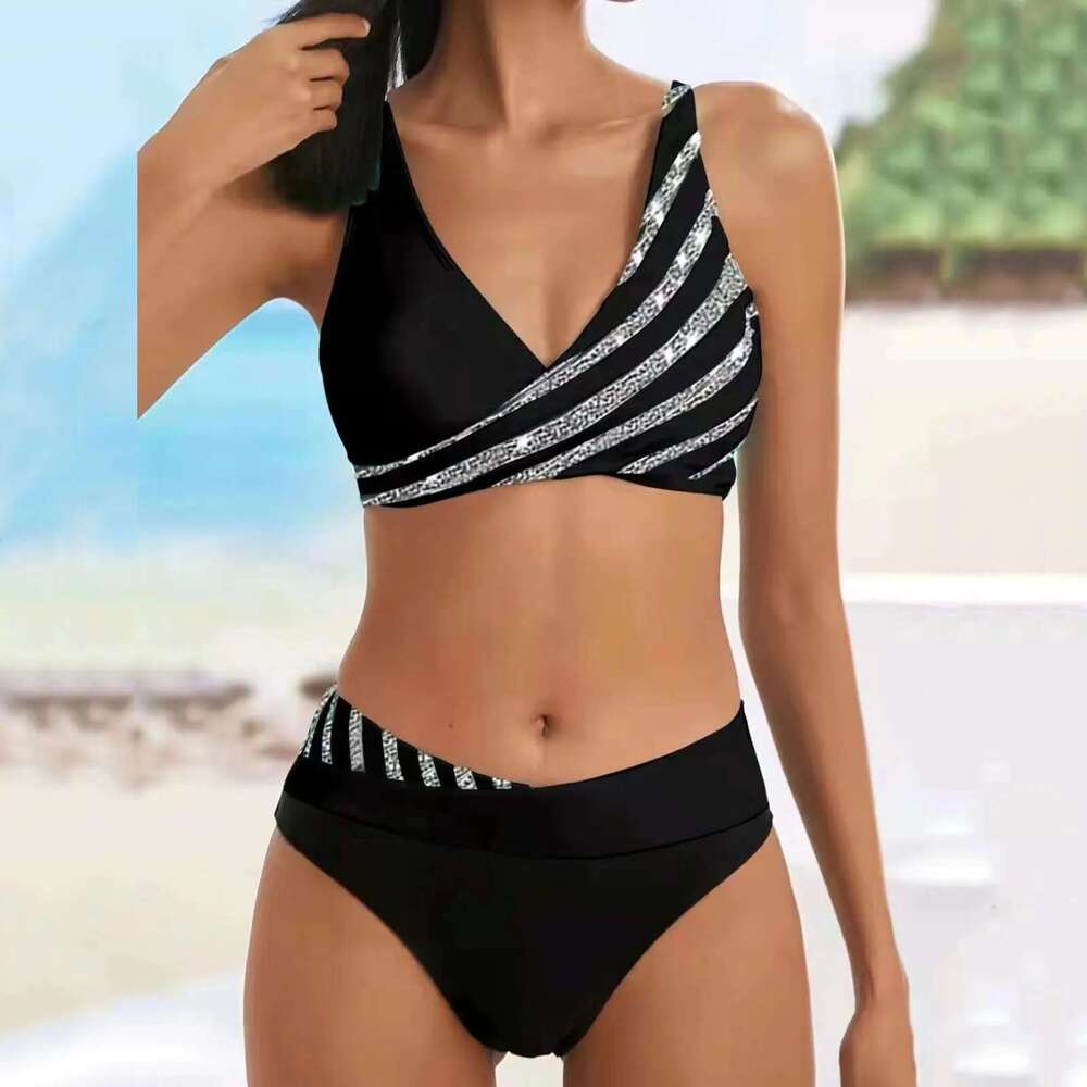Women's swimsuit with pockets, high waist, two-piece set, women's swimsuit