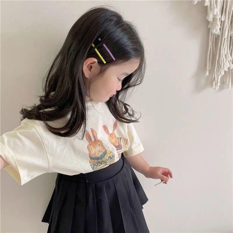 Ddmyshoesvip Cotton Girls Half Top New Summer Outfit Korean Version Short Sleeved T Shirt Children Cute Base For Girls