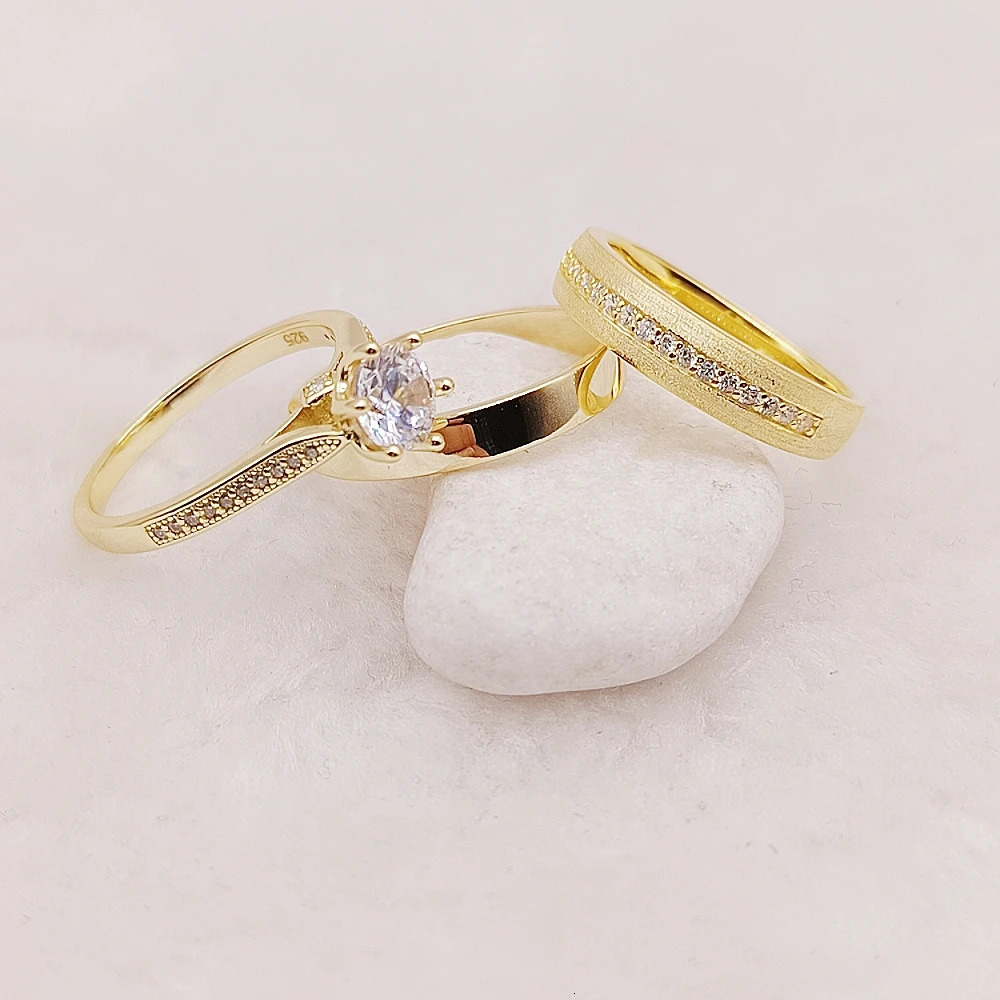 925 sterling silver exquisite jewelry cubic zirconia rhinestone ring suitable for both female and male couples 3-piece bridal set wedding engagement r