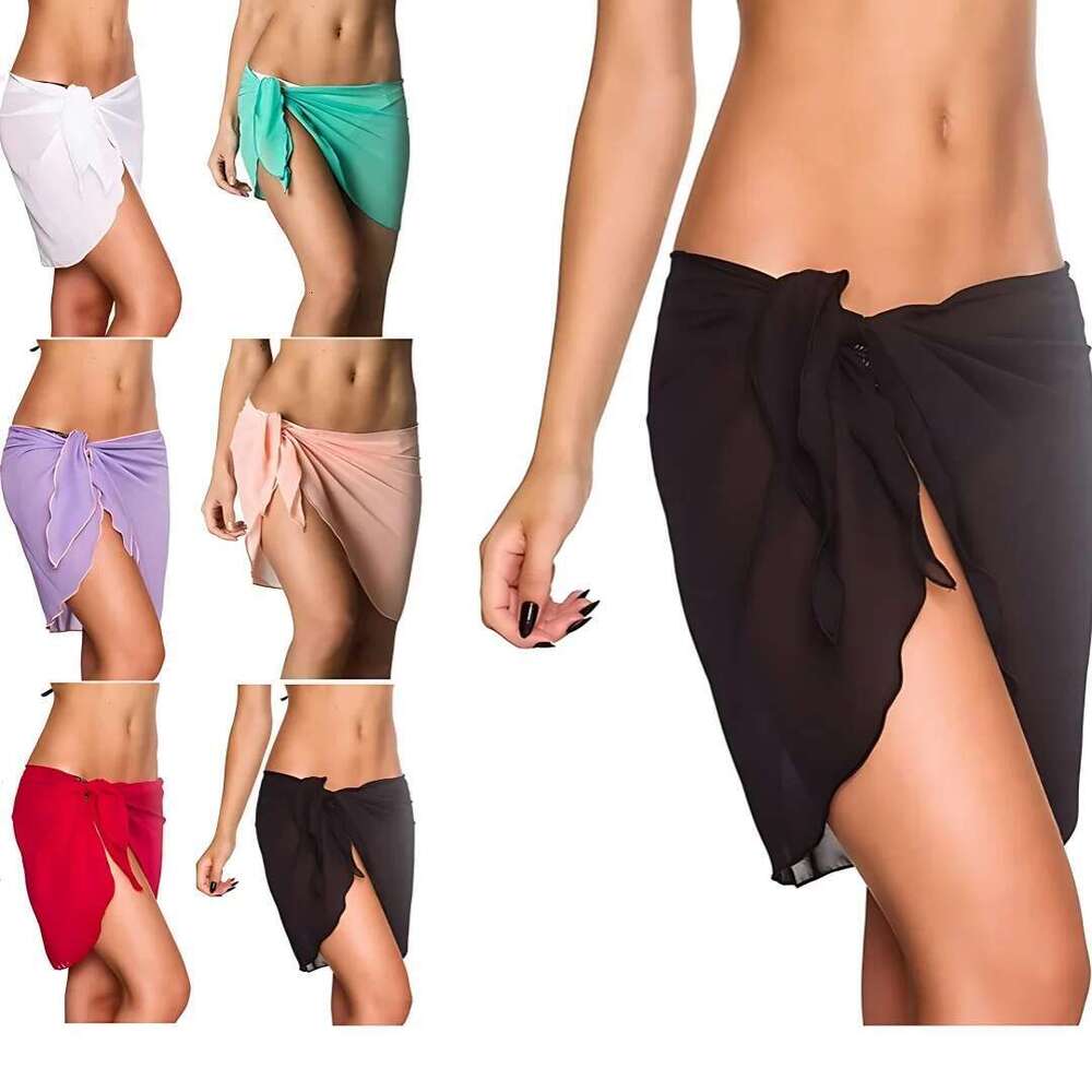Women's short sleeved swimsuit beach cache bikini wrapped pure chiffon short skirt scarf swimsuit swimsuit