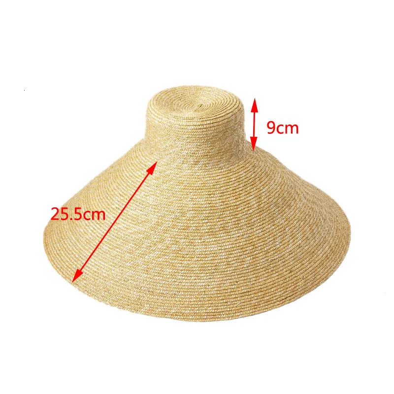 25cm Fashion Handmade Plus Big Brim Shaped Straw Hat Womens High Quality Beach Hat Large UV Bucket Hat Gift 250314