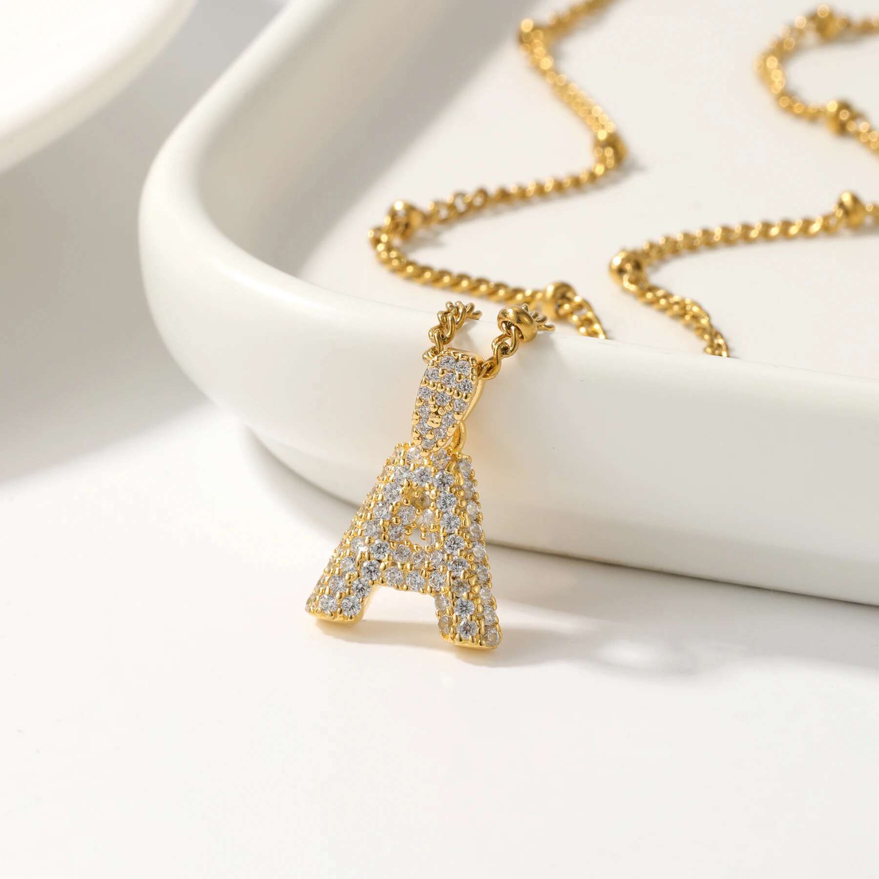 Sier Bubble Letter Moissanite Initial Necklaces Gold Jewelry Necklace With Initials Best Holiday Gift for Women