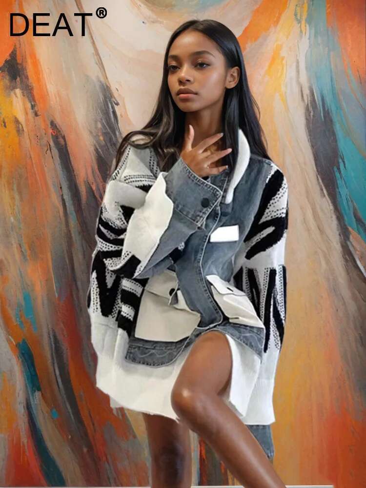 Trendy Fashion Women's Patchwork Contrast Color Warm Coat 2024 Autumn New Lapel Long Sleeve Quilted Jacket Female 33A2044