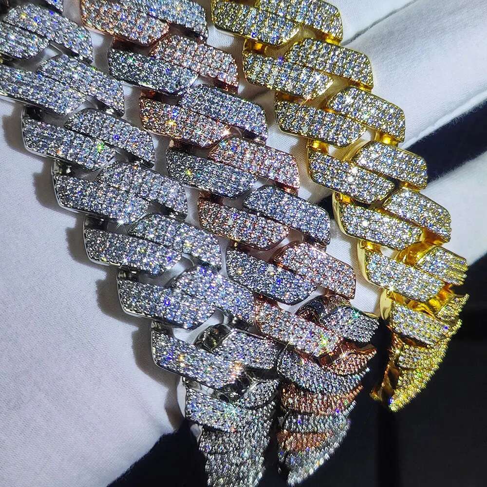 20mm 3 Rows Necklace Gold Sier Two Color Iced Out CZ Thick Cuban k Chain Miami Hip Hop Jewelry