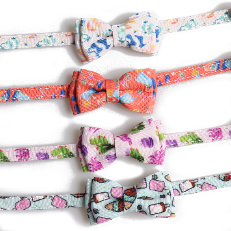 Summer Style Series Cat Collar with Bell Breakaway Bowtie for Male Female Cats, Soft Interesting Prints Pattern Spring Summer Safety Cat Collar for Bo