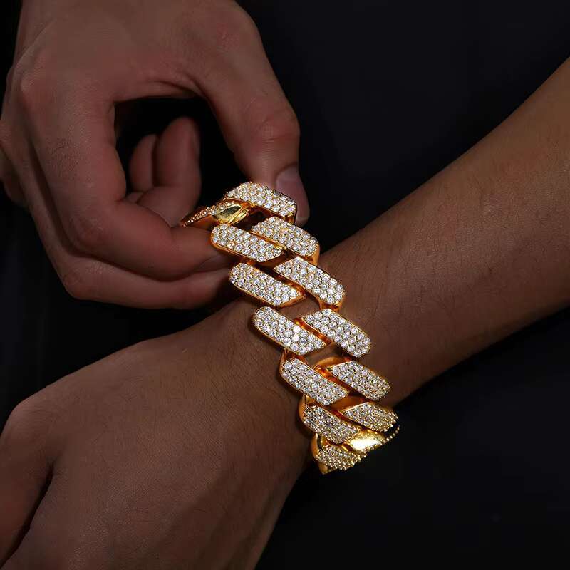 Bg Hiphop Jewelry Gold Plated Sterg Sier 3 Rows VVS Moissanite Dia Iced Out Cuban k Bracelet for Men